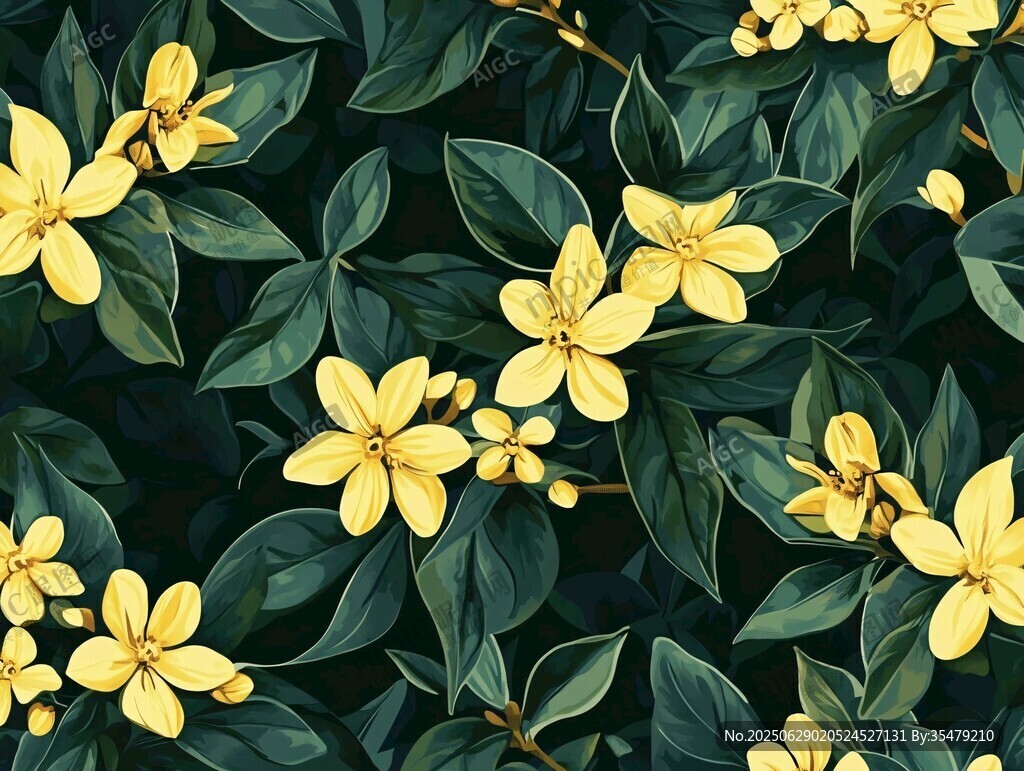 黄色花卉绿叶图案背景