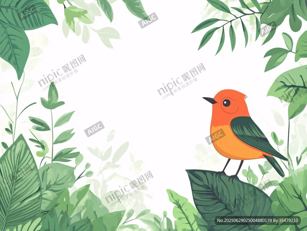 绿叶间的橙鸟