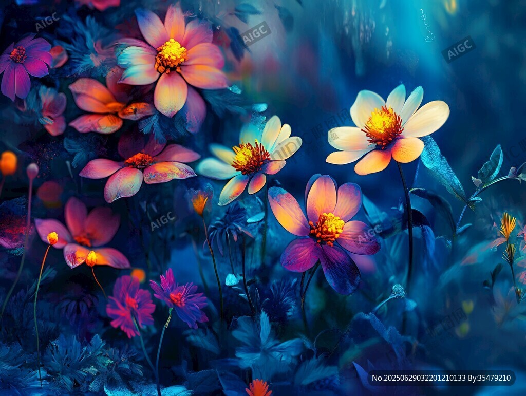 梦幻蓝调花卉奇幻景象
