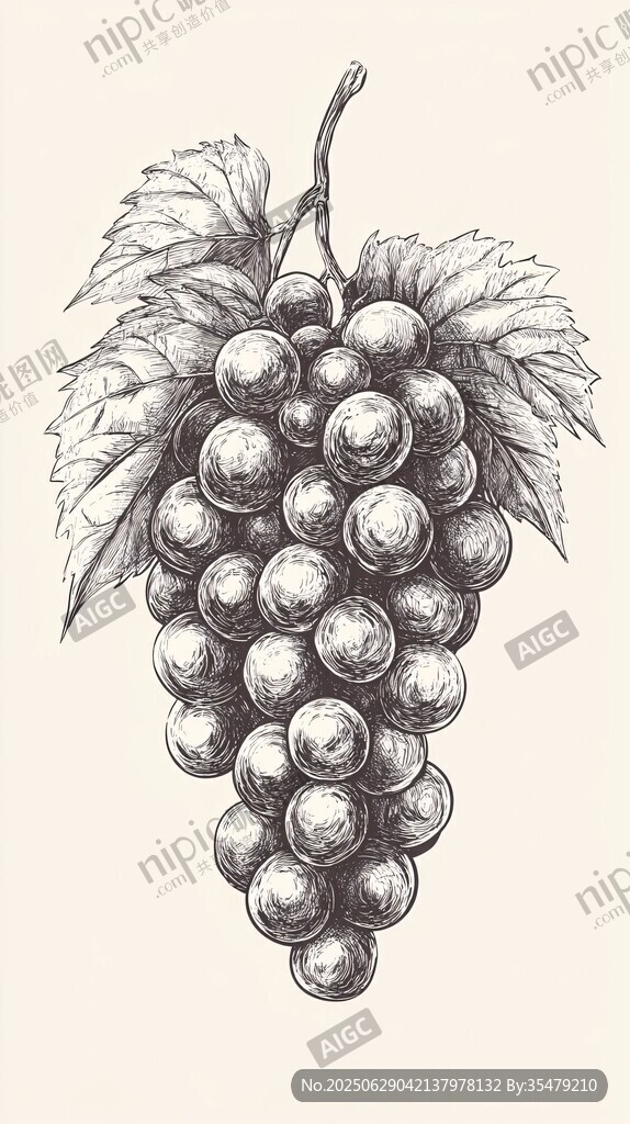 手绘葡萄串 复古风插画