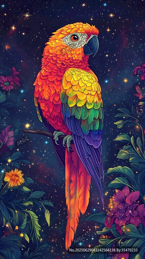 夜空中的五彩鹦鹉