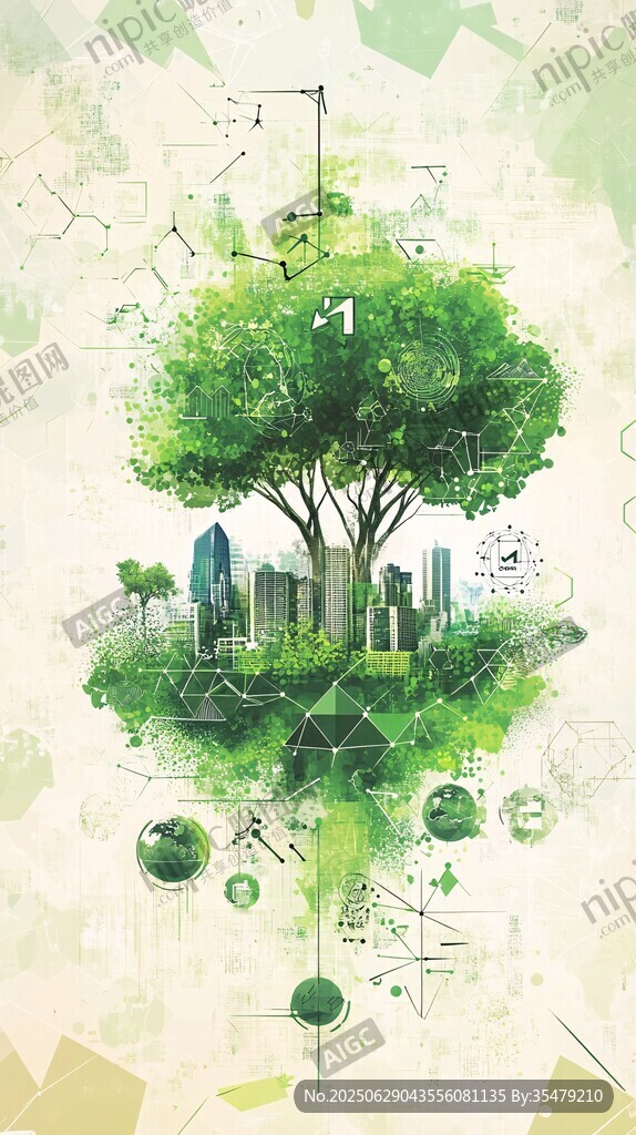 绿色科技融合的奇幻城市图景