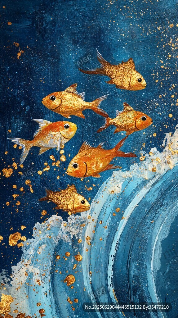 金鲤跃浪图