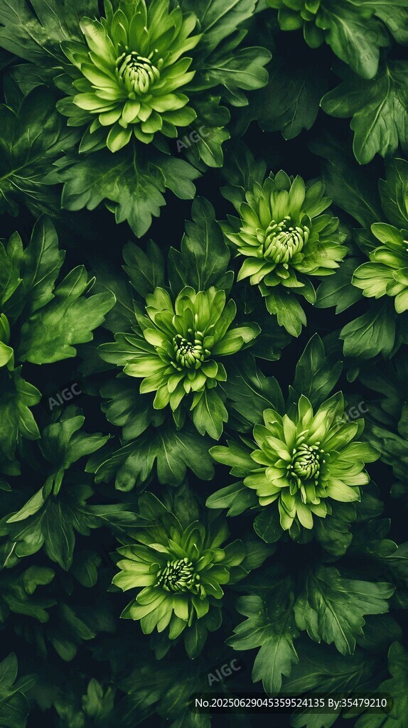 翠绿菊花叶花朵繁茂景象