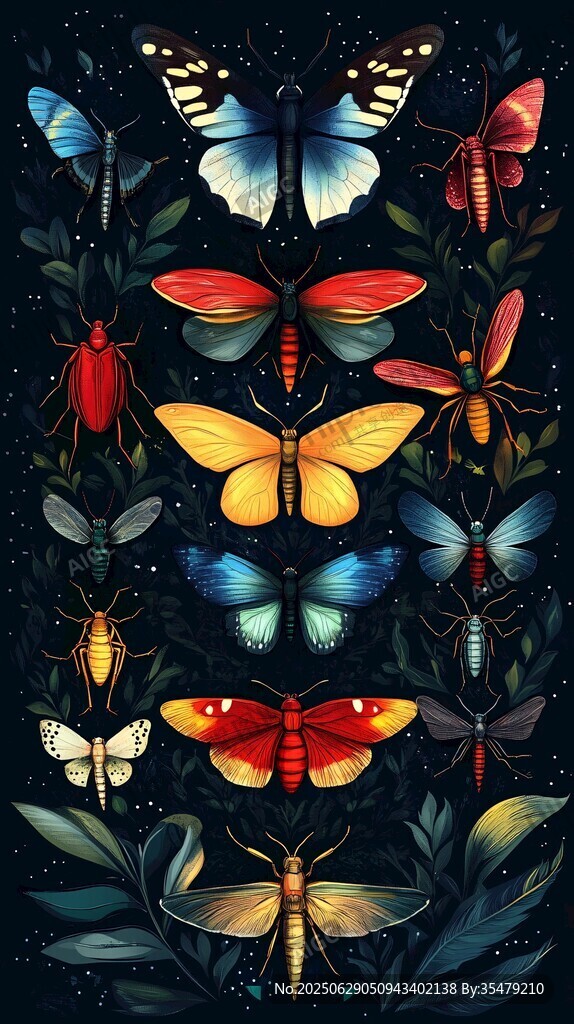 梦幻多彩昆虫插画