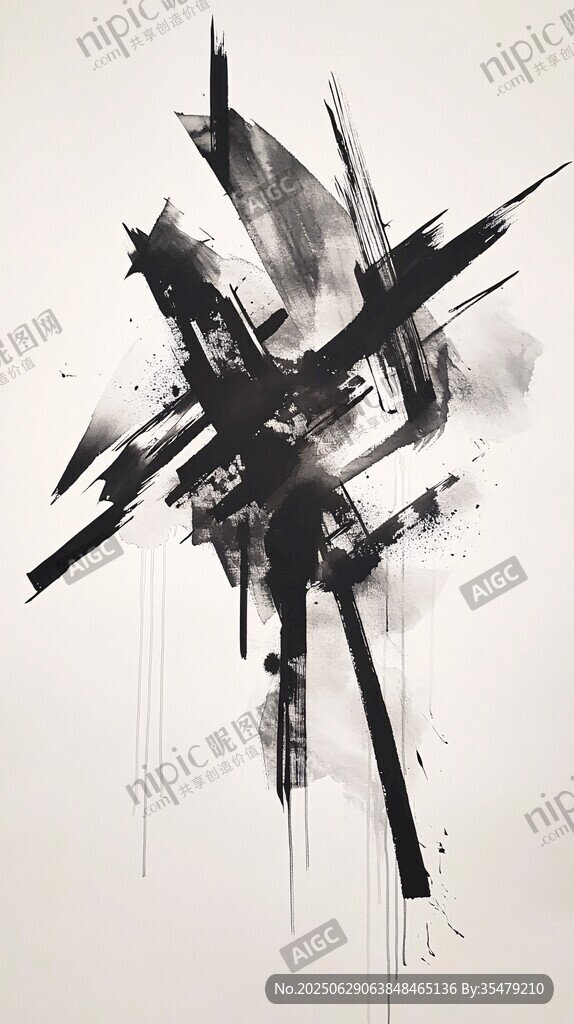 黑白抽象水墨笔触艺术画