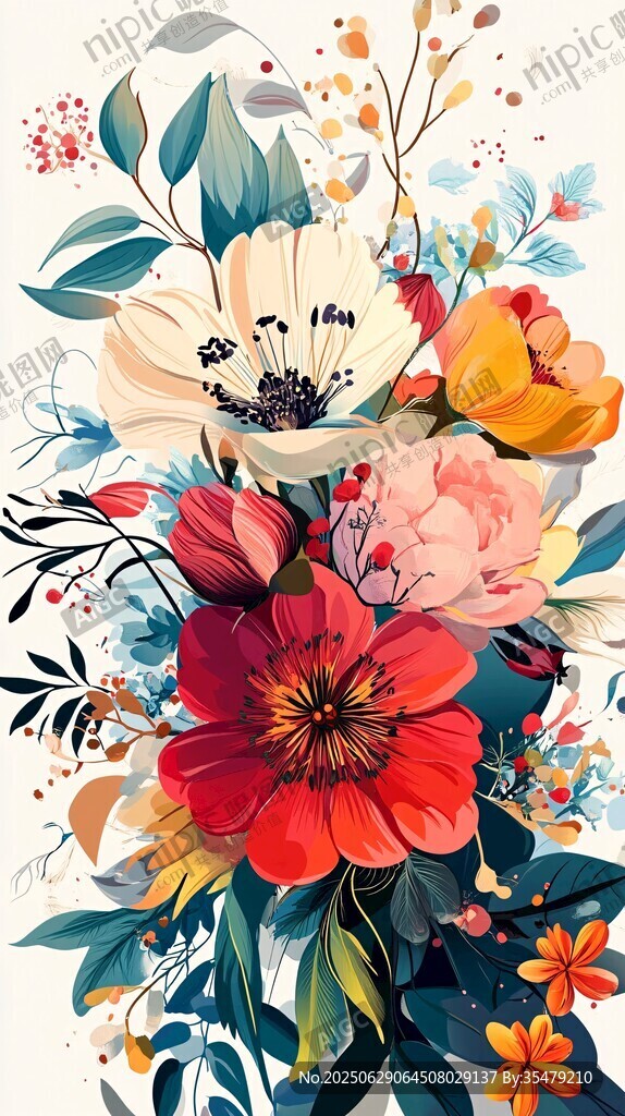 绚丽多彩花卉插画