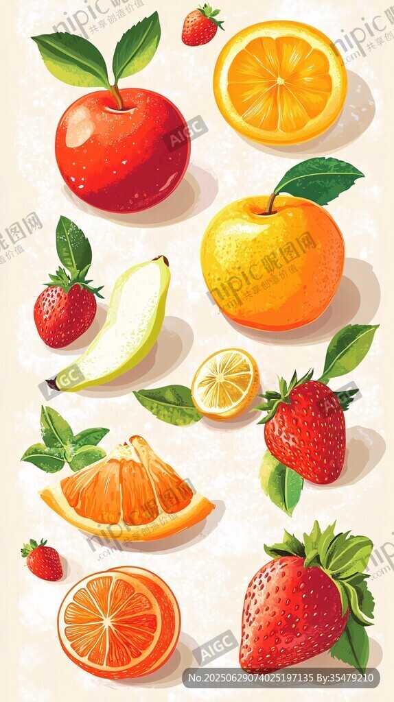 多彩新鲜水果插画集合