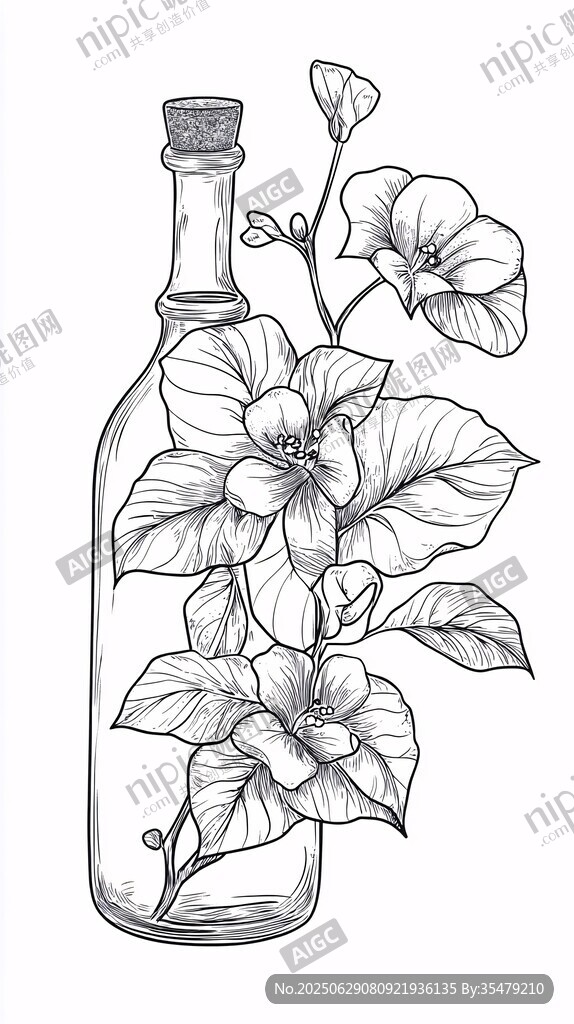 瓶中花卉手绘插画
