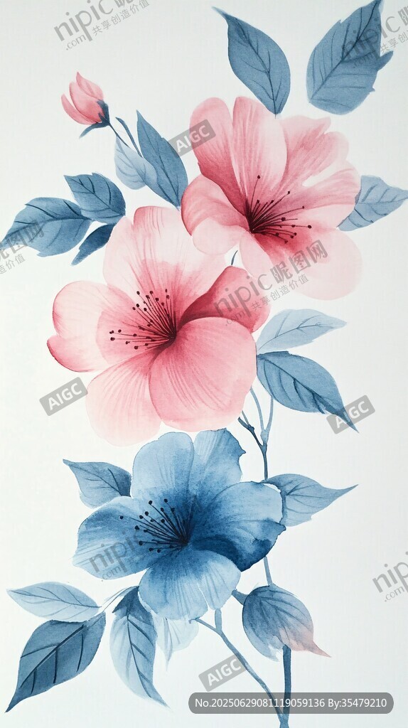 水彩风花卉插画作品