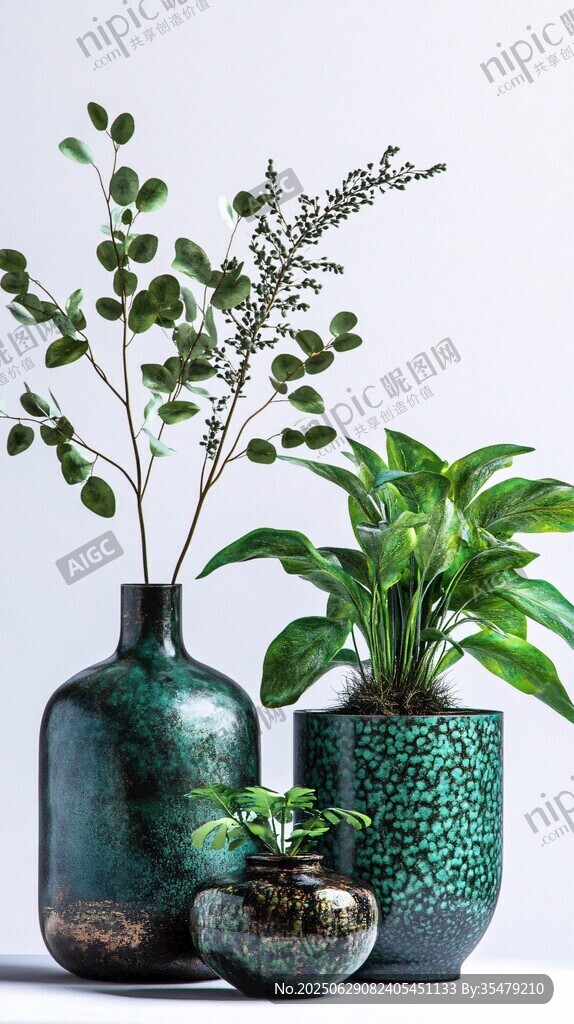 复古绿植花瓶组合摆件