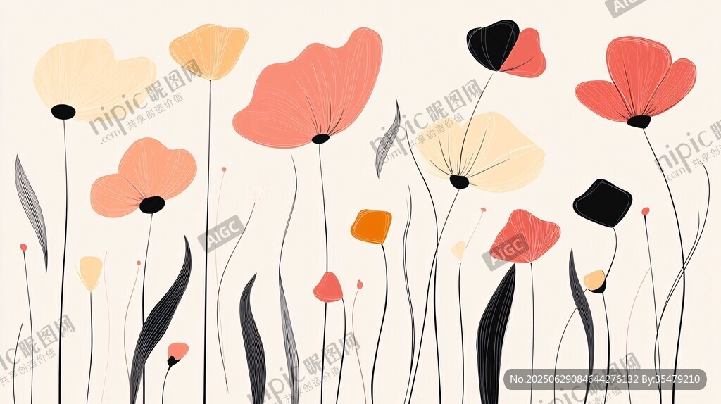 手绘简约花卉插画图案