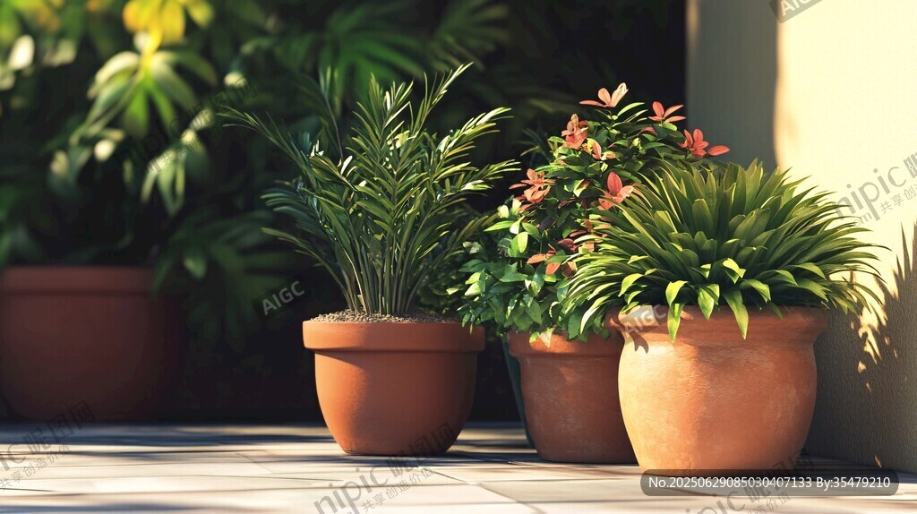 户外陶盆绿植组合景观