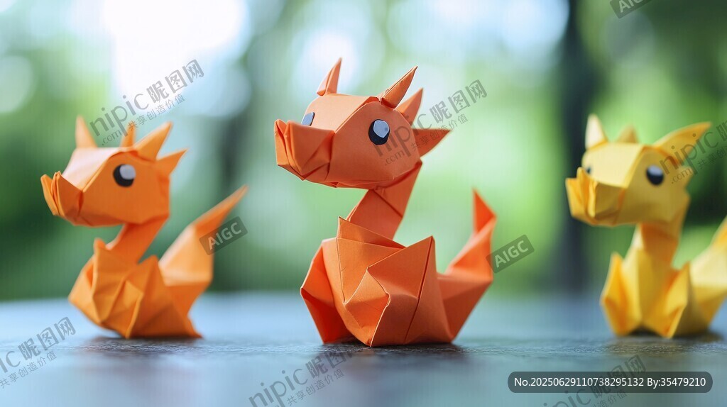三只可爱折纸小龙摆件