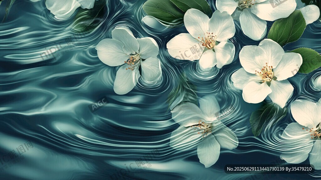 水中绽放的素雅白色花朵