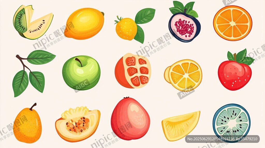 多样新鲜水果插画展示