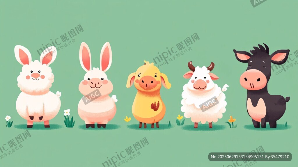 可爱小动物排成一排