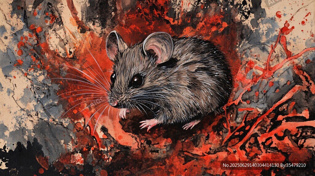水墨风小老鼠插画作品