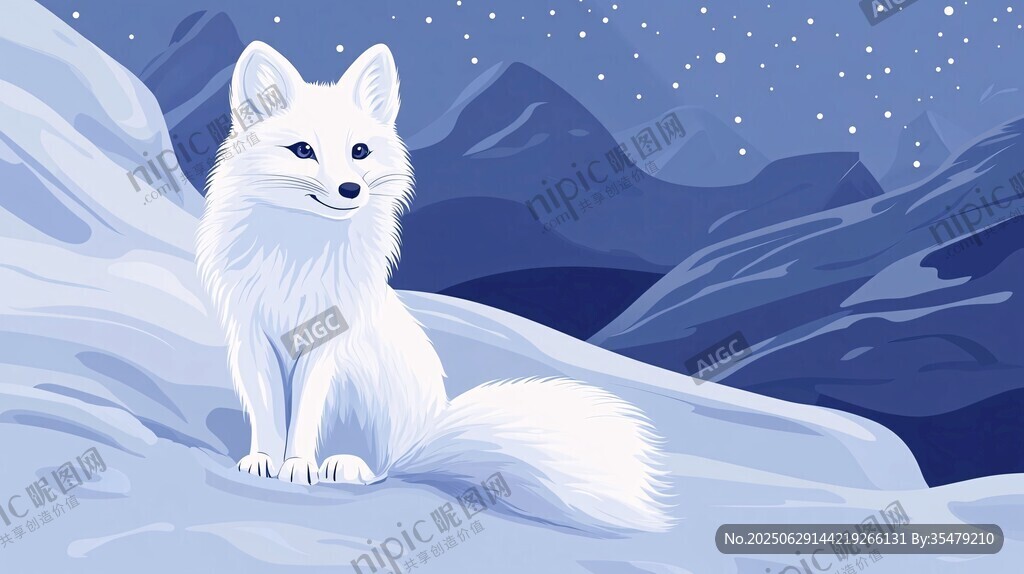 雪地中的白色狐狸