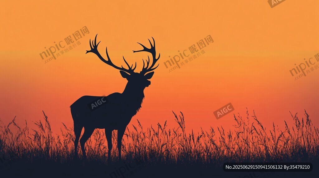 夕阳下的雄鹿剪影