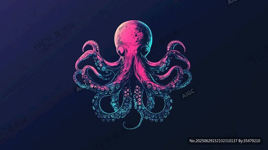 梦幻霓虹章鱼插画