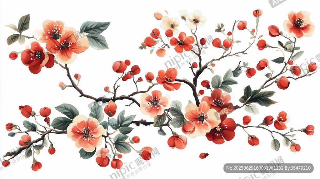 手绘花卉枝条图案设计