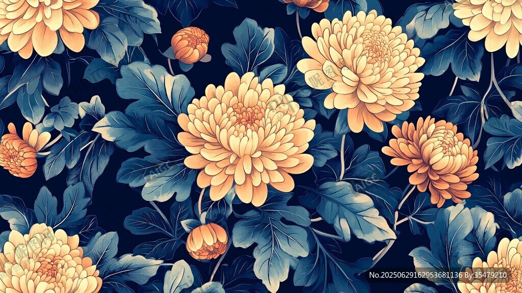 复古风菊花花卉图案背景