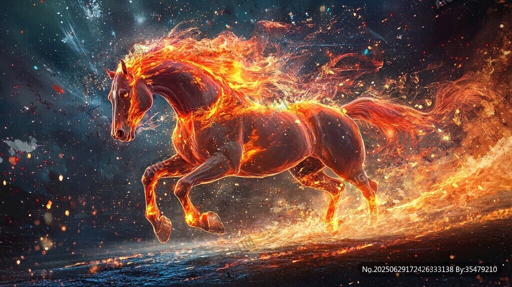 火焰骏马奔腾奇幻景象