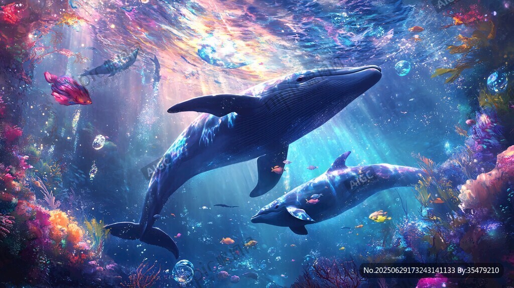 梦幻海底的鲸鱼与海豚奇景