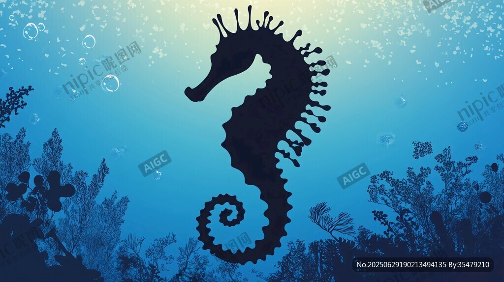 深海中的海马剪影