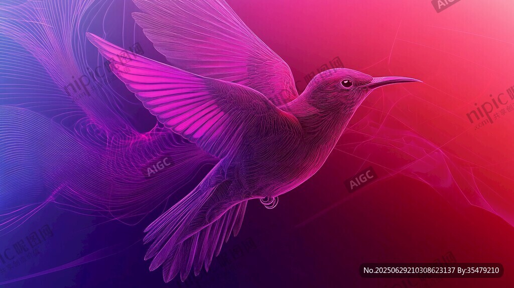 梦幻紫调飞翔的灵动蜂鸟