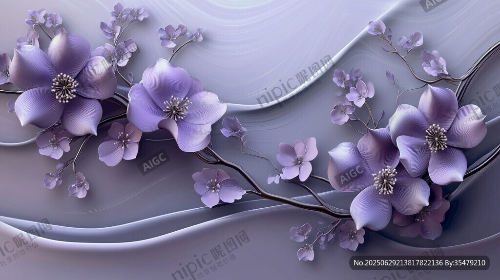 梦幻紫色花卉艺术插画