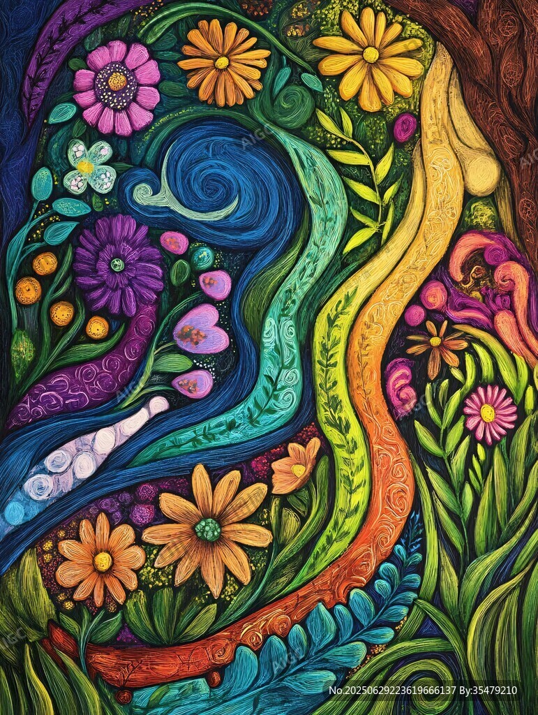 梦幻花卉藤蔓艺术插画
