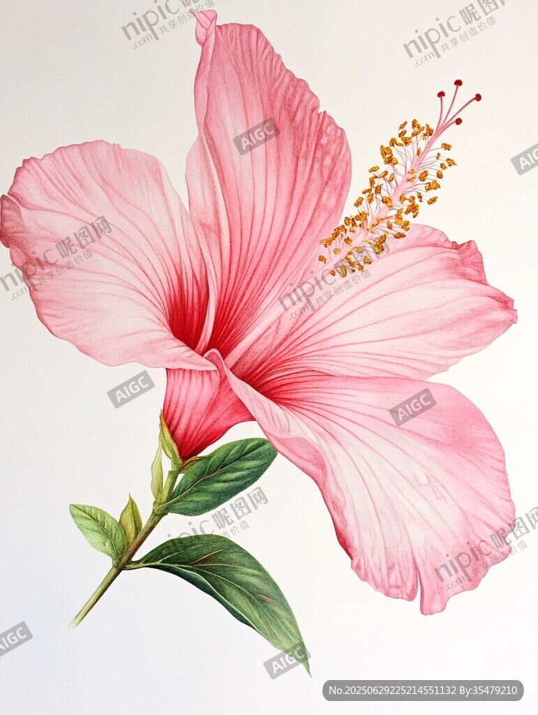粉色木槿花精致插画