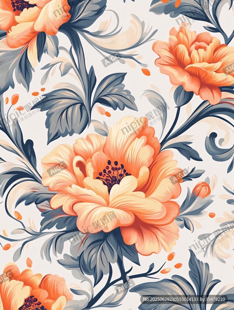 橙色花卉图案精美壁纸