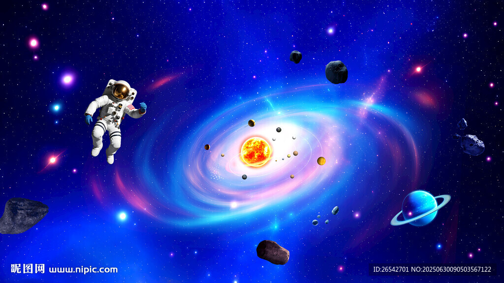 蓝色星球太空黑洞宇航员宇宙背景