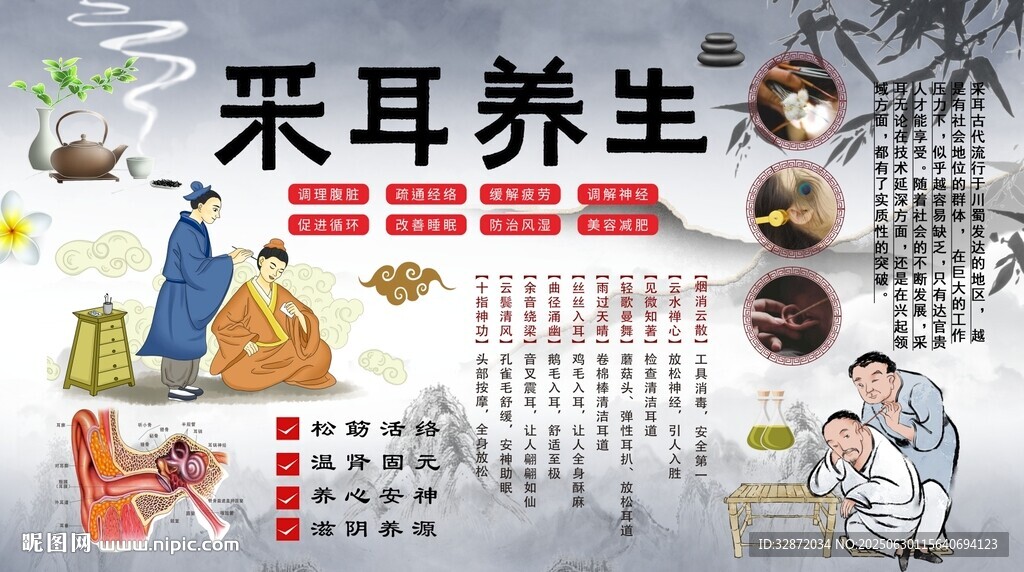 采耳养生背景墙