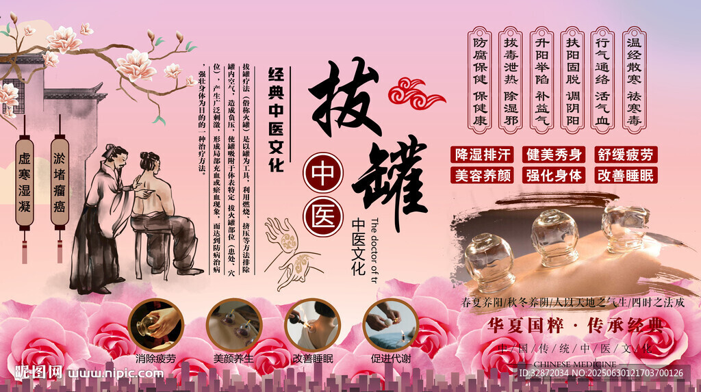 拔罐养生背景墙