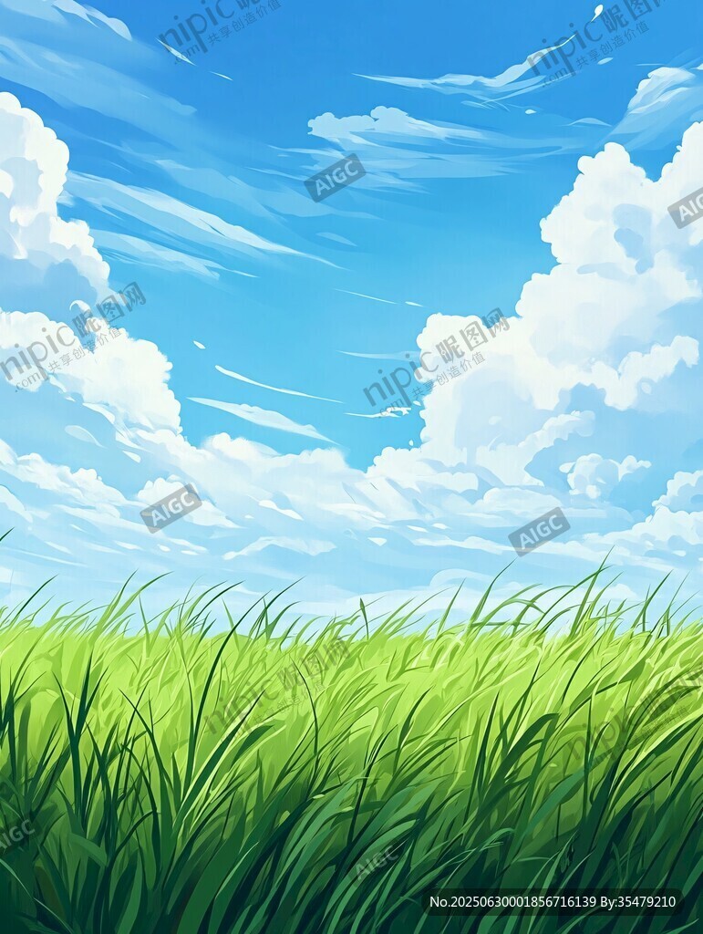 蓝天白云下的翠绿草地