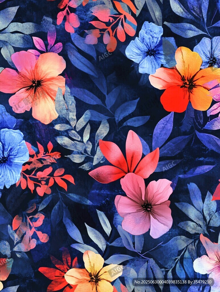 梦幻水彩花卉图案背景