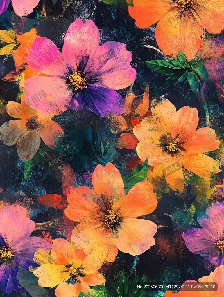 缤纷水彩花卉图案设计