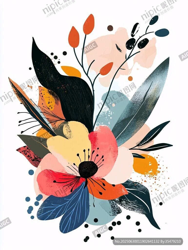 手绘多彩花卉插画