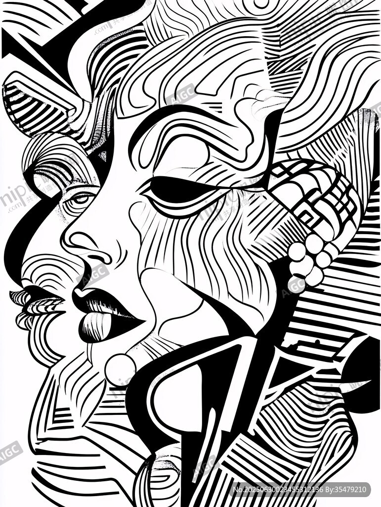 抽象线条女性面部艺术画