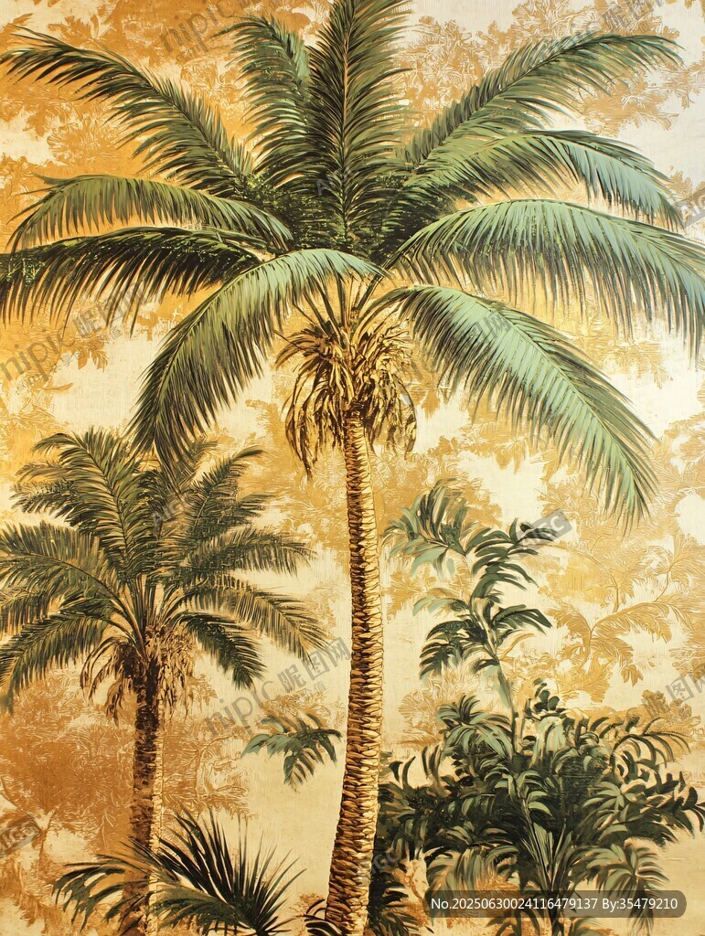 热带棕榈树风景绘画
