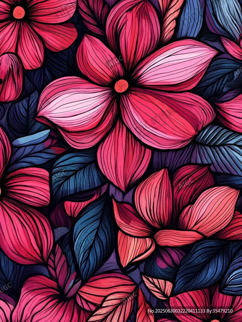 绚丽花卉无缝图案设计