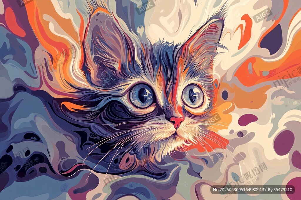梦幻炫彩猫咪插画