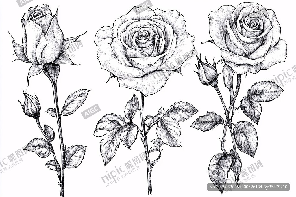 手绘玫瑰花插画素材