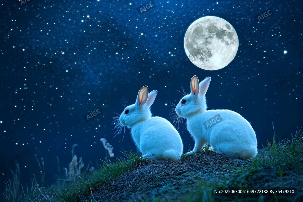 月夜双兔赏景