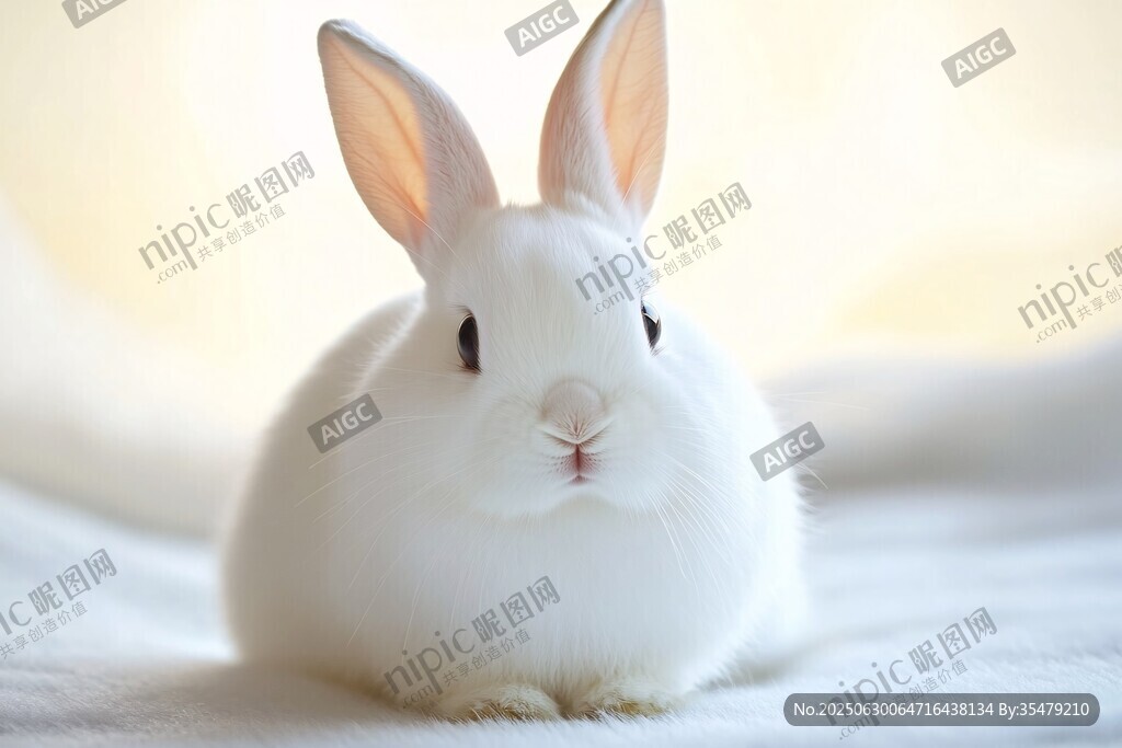 可爱白兔静卧