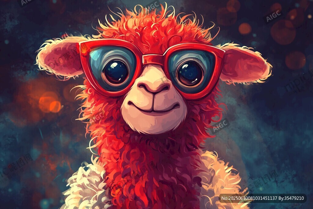 戴红眼镜的可爱羊驼